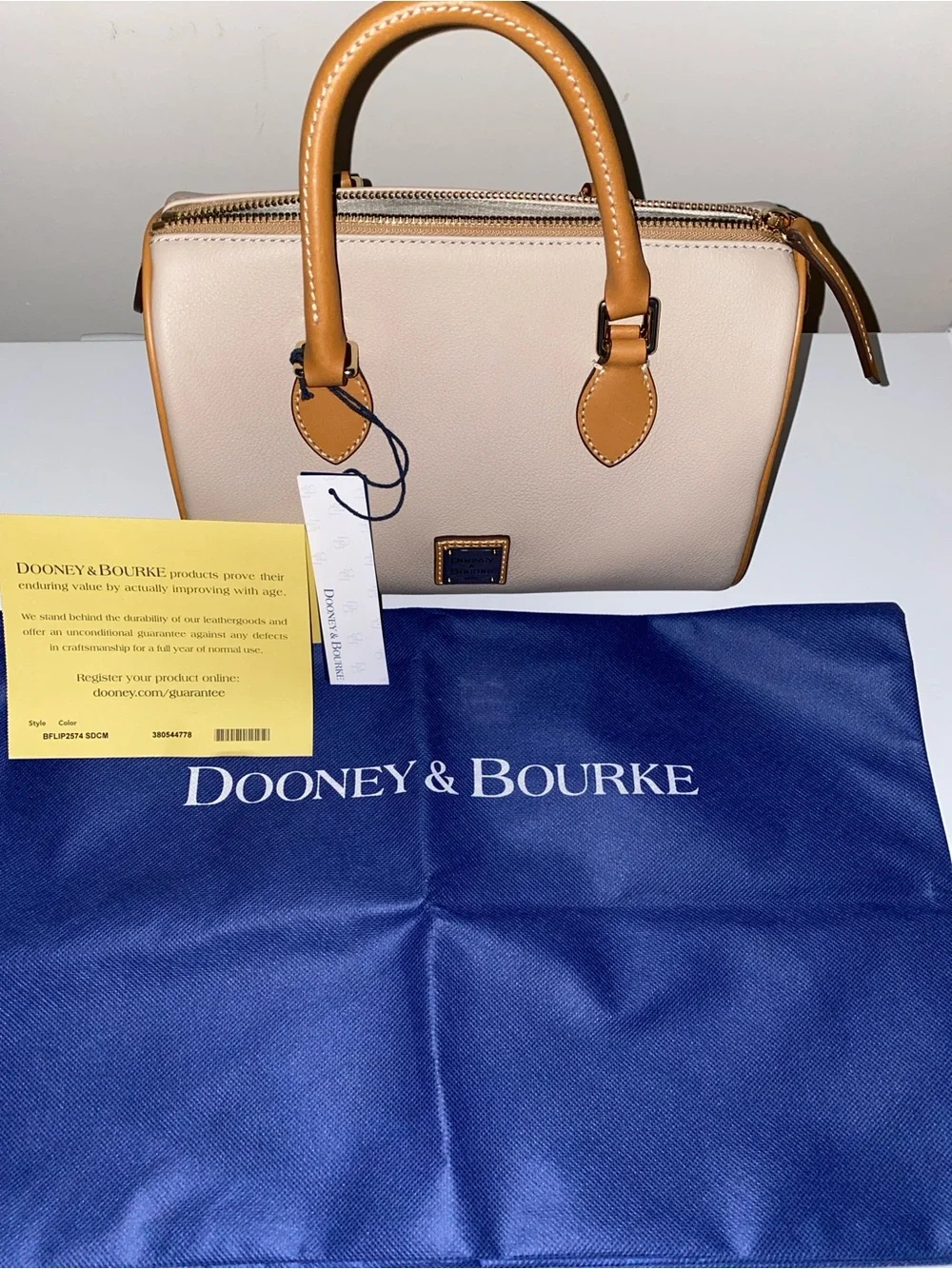 Dooney & Bourke Light Beige Satchel with Tan Trim Barrel 25